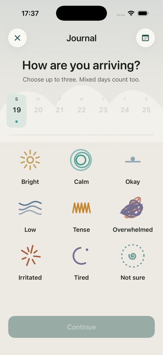 Unspiral journal screen for privately reflecting on a difficult moment